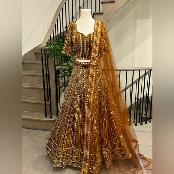 Mirror Work Heavy Bronze Lehenga - Reception Wear - Picture 1 of 3